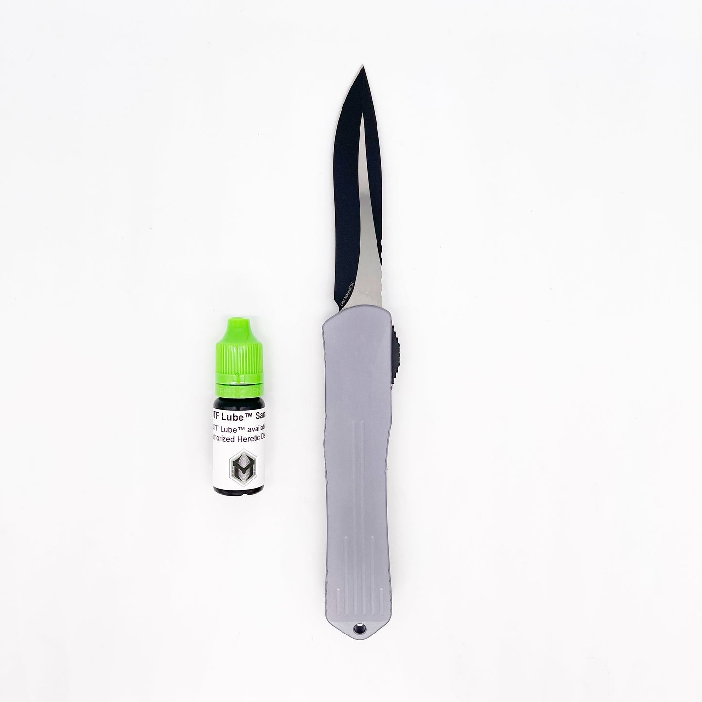 Heretic Knives MANTICORE X 3.7" Two Tone Magnacut Recurve Gray Aluminum Handle
