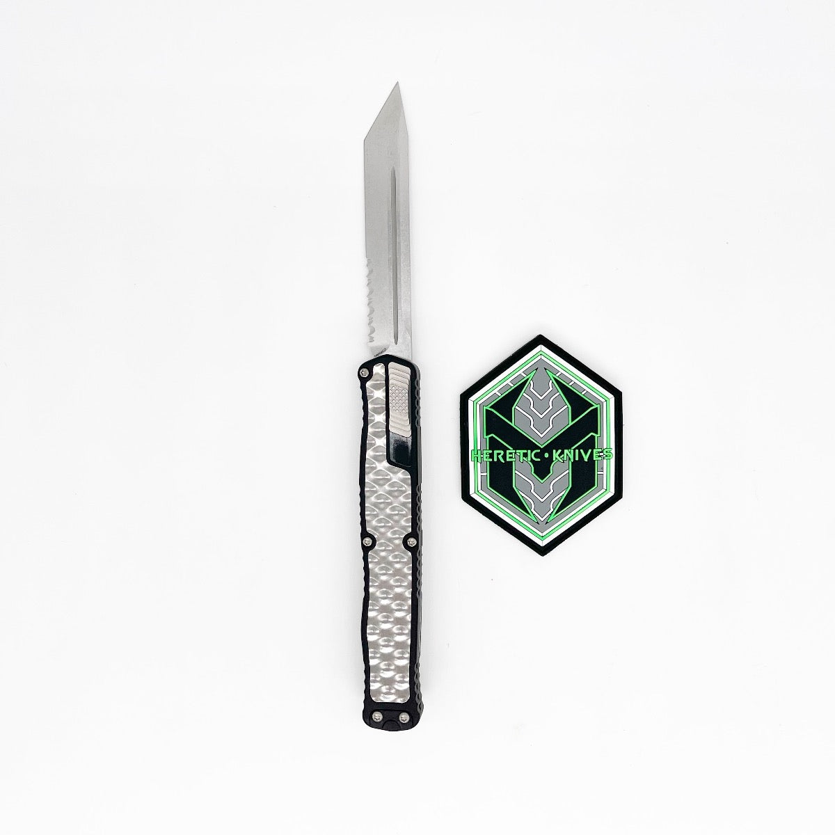 Heretic Knives Cleric II OTF Knife 9.85in Magnacut Steel Blade Black Aluminum Handles w/ Metal Inlay - H019-2B