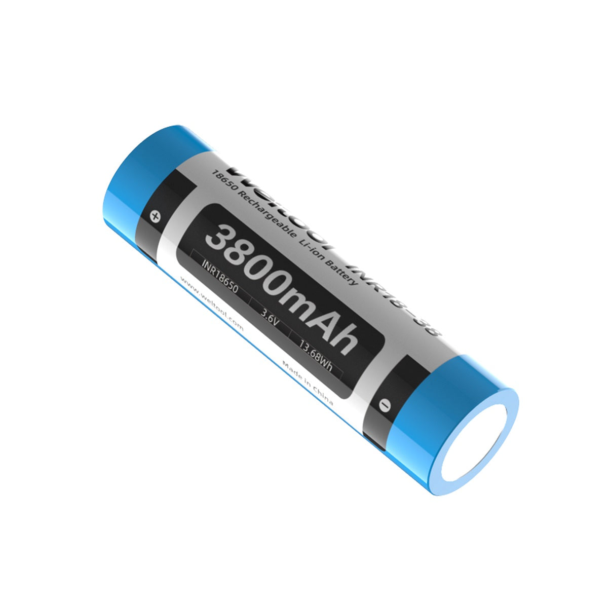 Weltool INR18-38 18650 lithium-ion cell angle view
