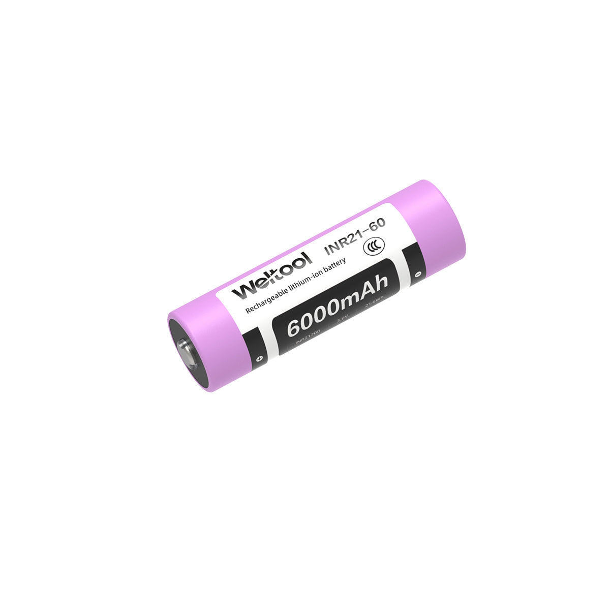 Weltool INR21-60 21700 6000mAh rechargeable Li-ion battery front view