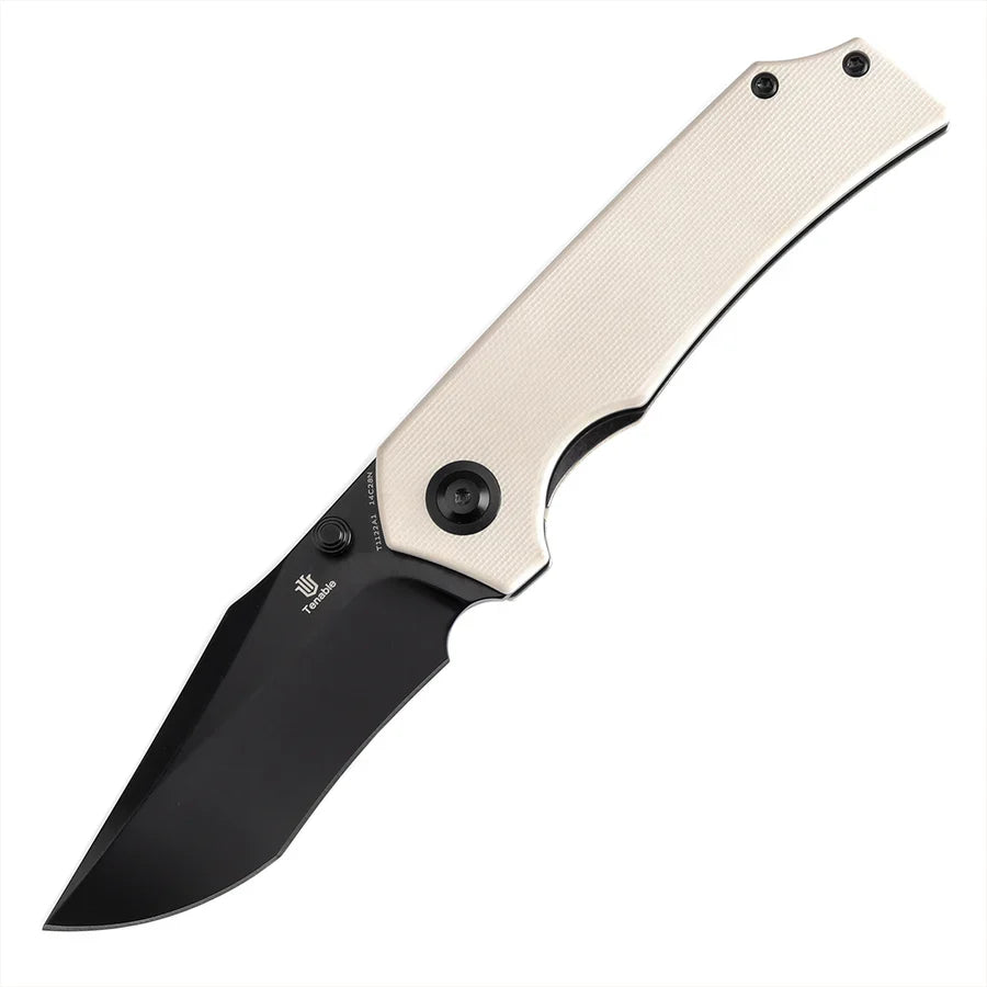 Tenable Fermi T1122A1 – 3.11" Black TiCN-Coated 14C28N Blade, Ivory White G10 Handle with Liner Lock