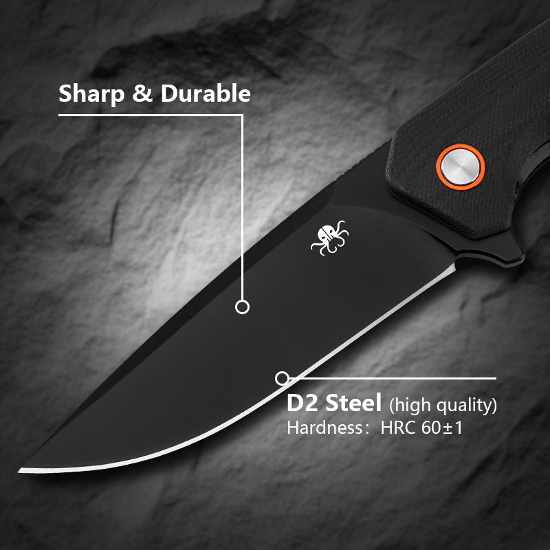 Klaken J146 Ridge J146-BlackG10-Black blade detail – black-coated D2 drop point blade