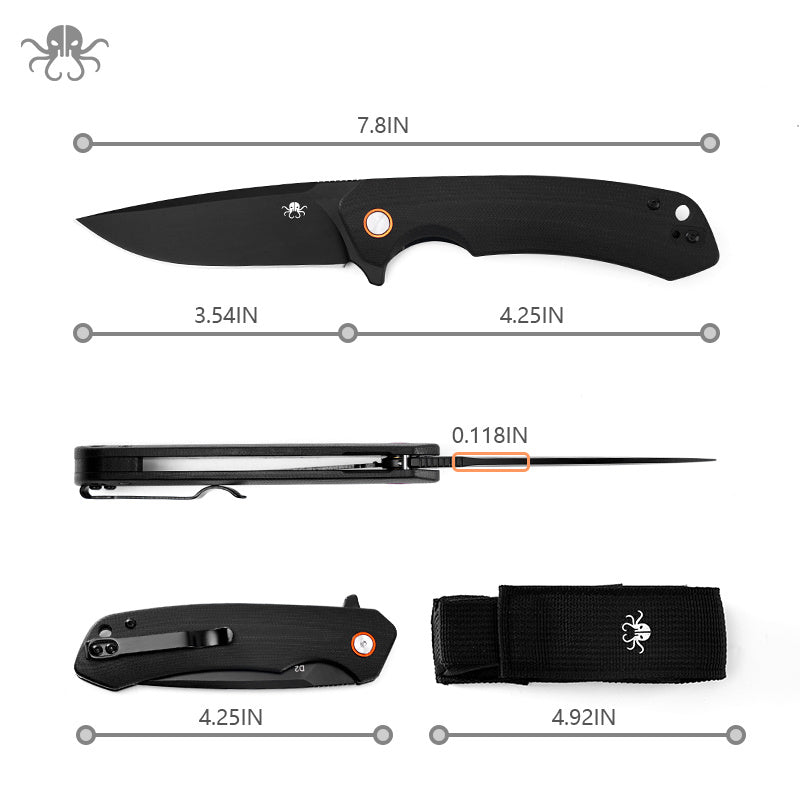 Klaken J146 Ridge J146-BlackG10-Black dimensions – 7.8" overall, 3.54" blade, 4.25" closed