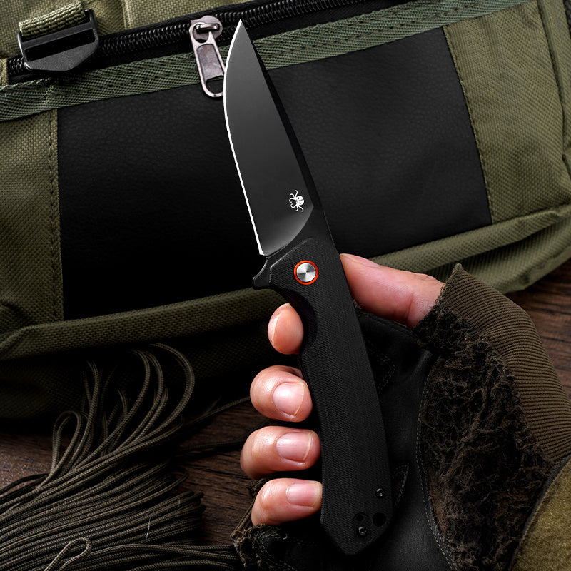 Klaken J146 Ridge J146-GreenMicarta-Satin closed view with nylon pouch