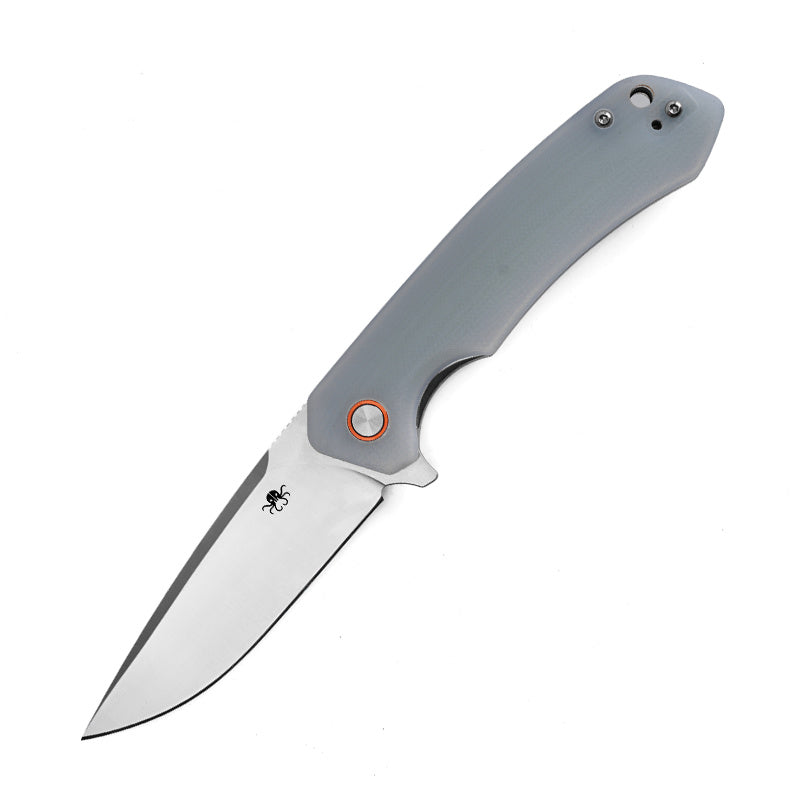 Klaken J146 Ridge J146-JadeG10-Satin front view – 3.54" satin D2 drop point folding knife with jade G10 handle