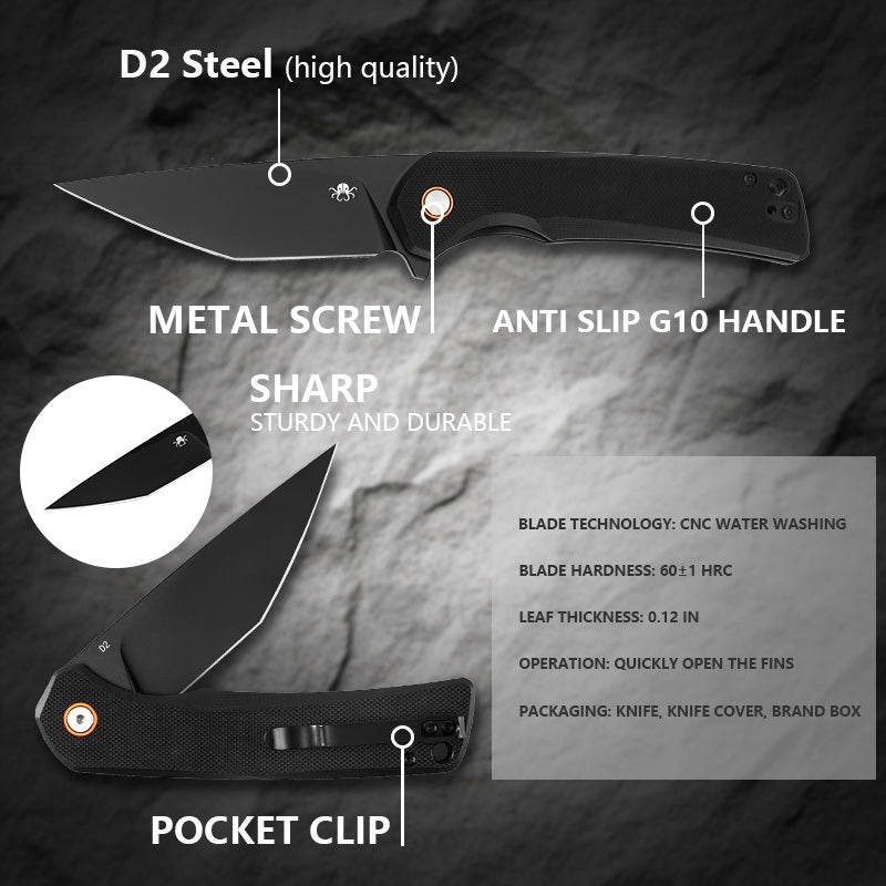 Klaken J147 Virex J147-D-BlackDP-BlackG10 black G10 handle scales and metal screw construction
