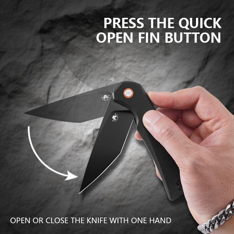 Klaken J147 Virex J147-D-BlackDP-BlackG10 flipper tab detail for one-hand opening