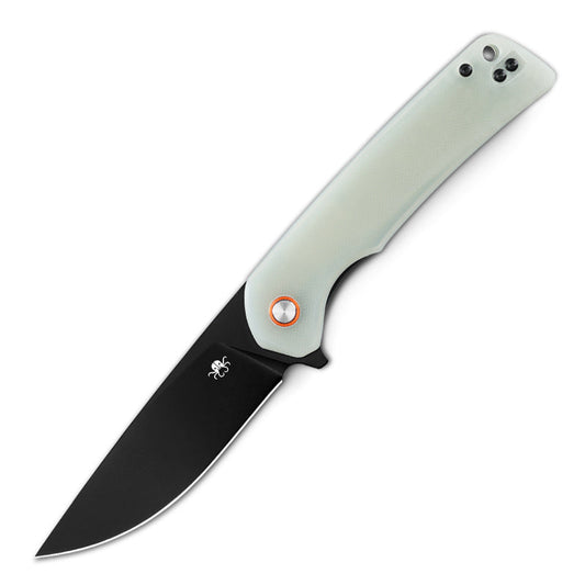 Klaken J147 Virex J147-D-BlackDP-JadeG10 front view – 3.54" black-coated D2 drop point folding knife with jade G10 handle