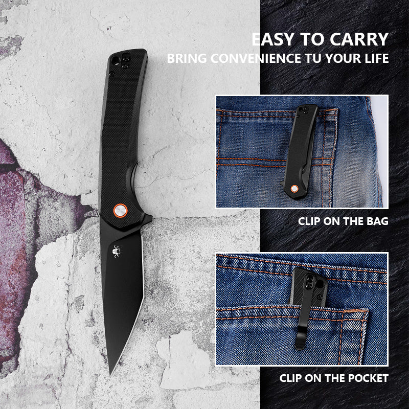 Klaken J147 Virex J147-T-BlackTanto-BlackG10 closed view with pocket clip