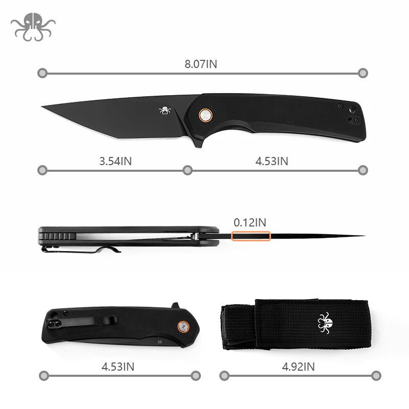Klaken J147 Virex J147-T-BlackTanto-BlackG10 liner lock and dimensions detail