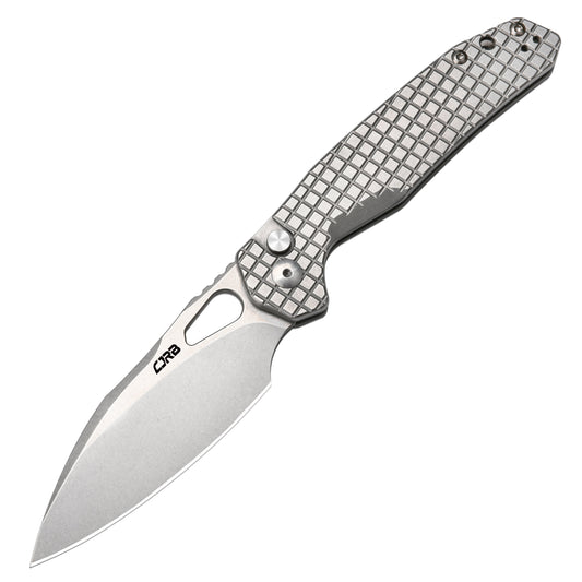 CJRB Frack J1931FST front view – 3.9" stonewashed AR-RPM9 drop point folding knife