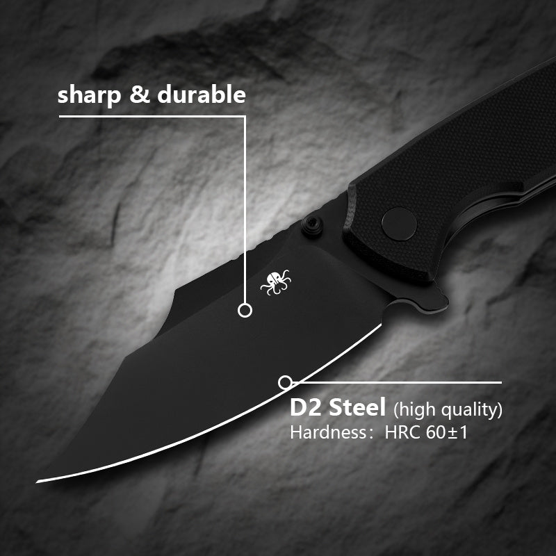 Klaken B04 Grani J209-BlackG10-Blackblade blade detail – black-coated D2 drop point