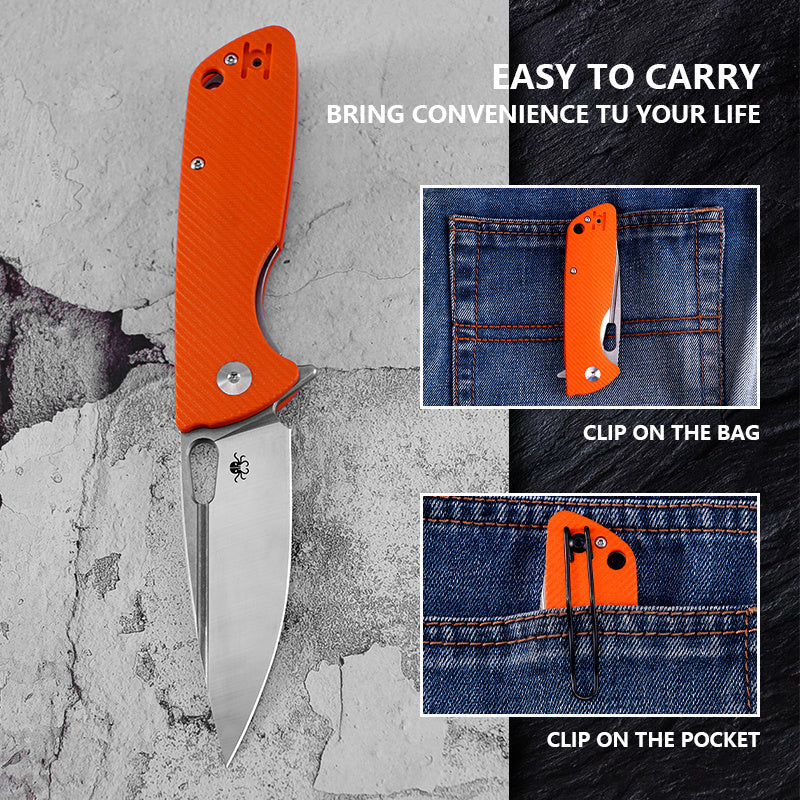 Klaken B04 Grani J209-OrangeG10-Satinblade closed view with reversible deep-carry pocket clip