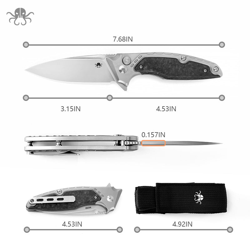 Klaken B05 Hermod J214-BlackCarbonTi button lock and dimensions detail