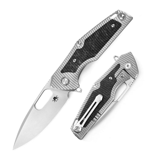 Klaken B06 Sigurd J226-BlackCarbonTi front view – 3.23" bead-blasted 14C28N drop point folding knife