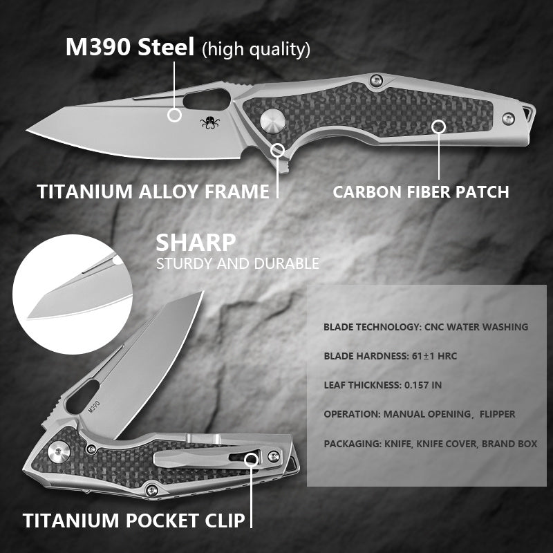Klaken B07 Albir J235 blade detail – bead-blasted M390 drop point