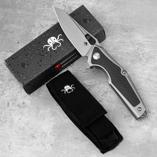 Klaken B07 Albir J235 front view – 3.35" bead-blasted M390 drop point folding knife