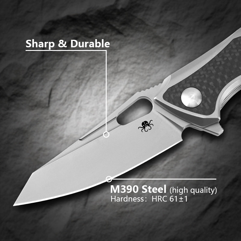Klaken B07 Albir J235 open position showing M390 drop point blade