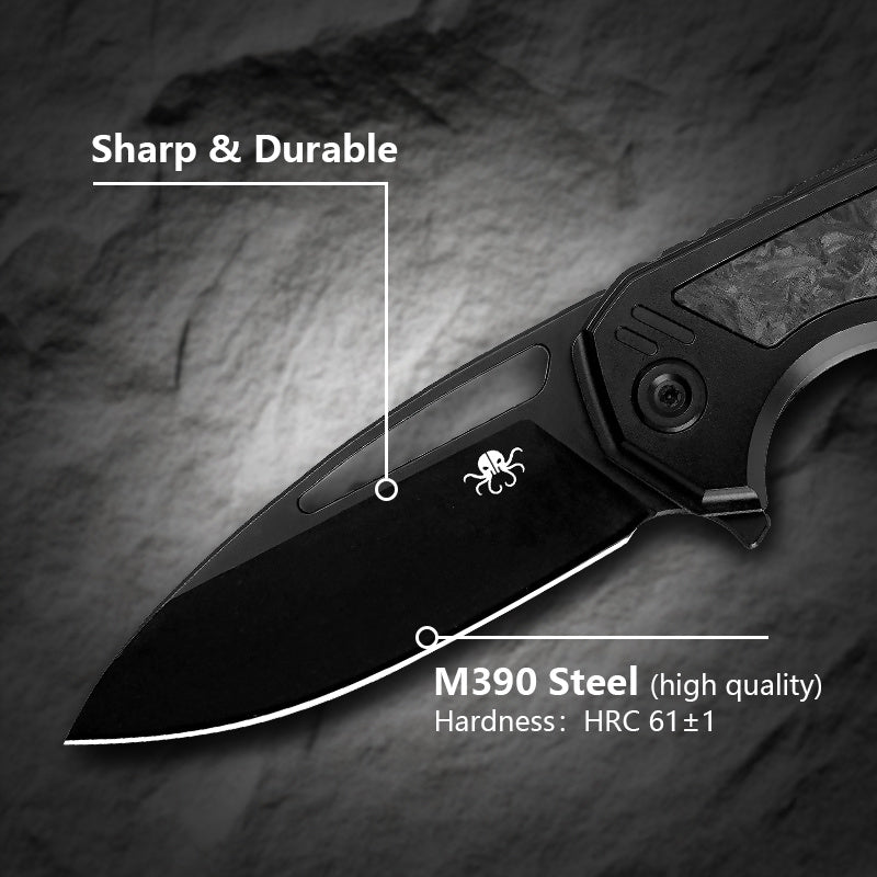 Klaken B08 Ragna J236 blade detail – black coated M390 drop point