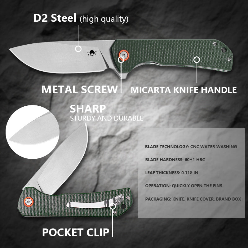 Klaken J305 Drake J305-BlackMicarta blade detail – stonewashed D2 drop point
