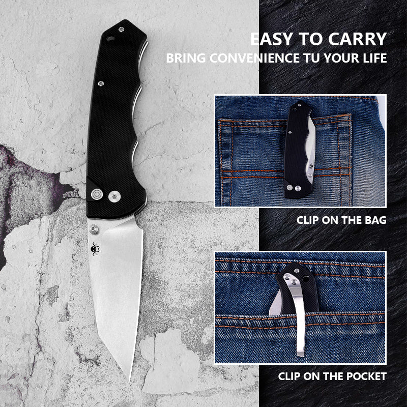 Klaken J314 Frontline J314-BlackG10 front view – 3.39" stonewashed D2 drop point folding knife