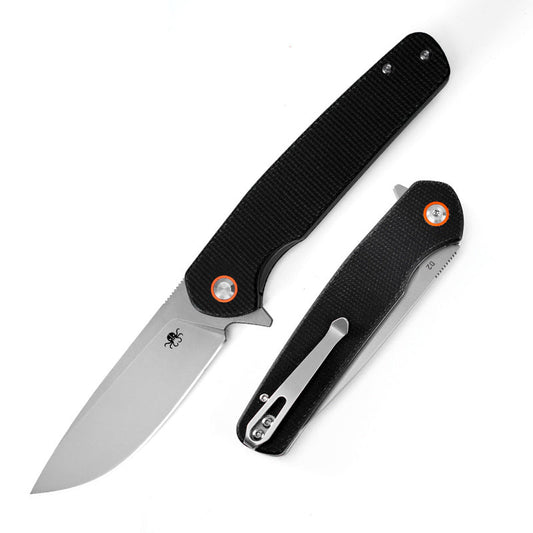 Klaken J326 Varek J326-BlackMicarta front view - 3.35" satin D2 drop point folding knife