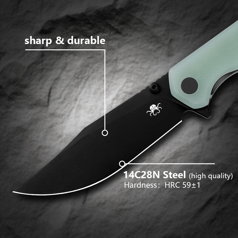 Klaken Lancet J335-JadeG10-BlackBlade blade detail – black Ti-coated 14C28N