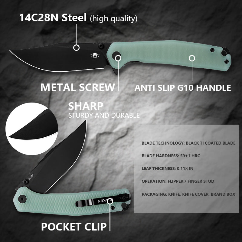 Klaken Lancet J335-JadeG10-BlackBlade jade G10 handle scales