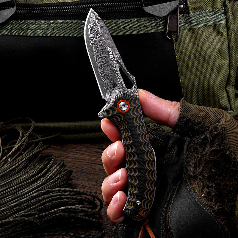 Klaken Tideborn J345-BrownBlackG10 liner lock detail – brown & black G10 handle