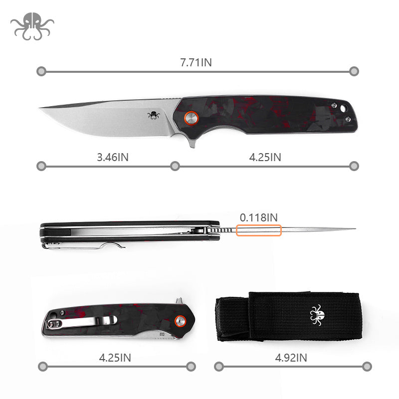 Klaken J354 Warpath J354-BlackRedShreddedCarbon black and red crushed carbon fiber handle scales