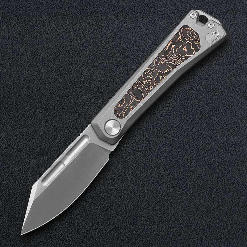Kunwu Geezer J708T-1 front view, 3.23″ satin ELMAX slip joint knife