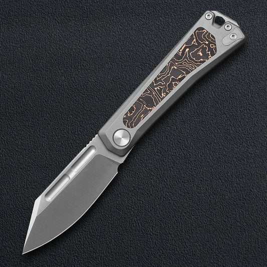 Kunwu Geezer J708T-1 front view, 3.23″ satin ELMAX slip joint knife