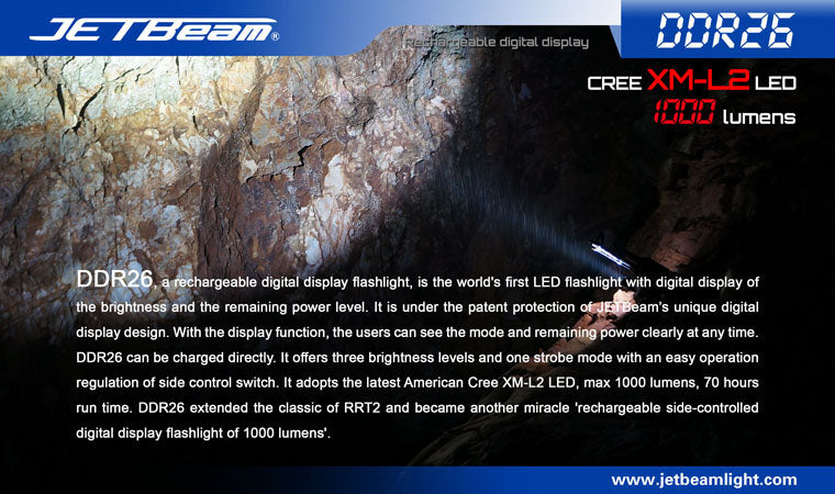 Jetbeam DDR26 1000 Lumen XM-L2 U2 Rechargeable 1 x 18650 Flashlight
