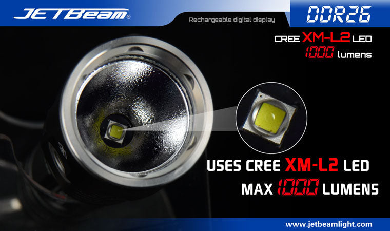 Jetbeam DDR26 1000 Lumen XM-L2 U2 Rechargeable 1 x 18650 Flashlight
