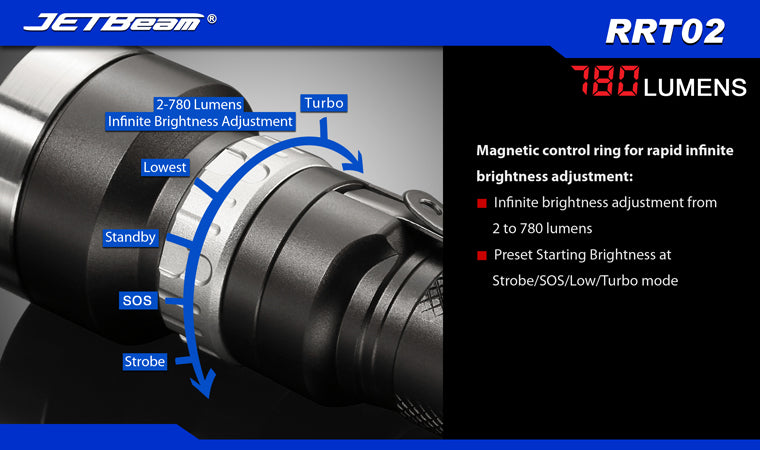 JETBeam RRT02 2 x (R)CR123 / 1 x 18650 CREE XM-L2 780 Lumen LED Flashlight