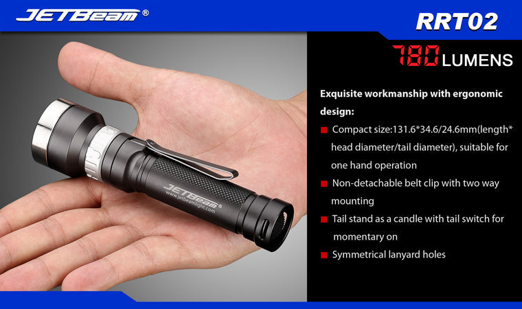 JETBeam RRT02 2 x (R)CR123 / 1 x 18650 CREE XM-L2 780 Lumen LED Flashlight
