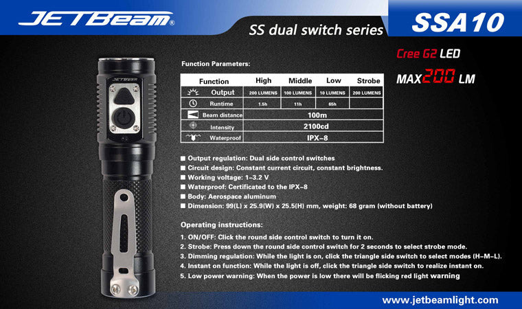 JETBeam SSA20 CREE G2 LED 300 Lumen 2 x AA Flashlight