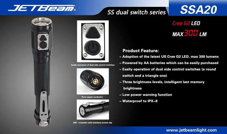 JETBeam SSA20 CREE G2 LED 300 Lumen 2 x AA Flashlight
