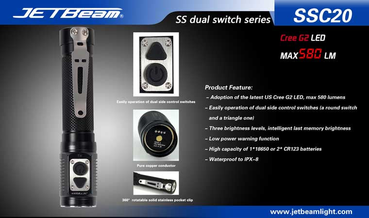 JETBeam SSC20 CREE G2 580 Lumen 2 x CR123 or 1 x 18650 Flashlight