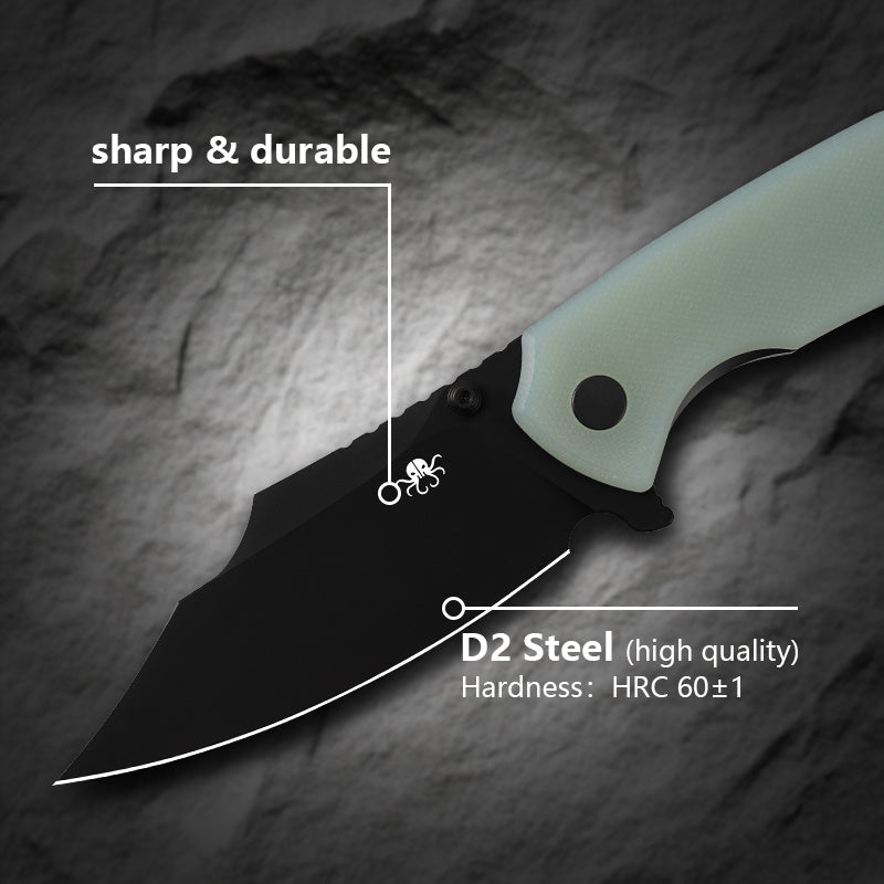 Klaken K01 Specter K01-BlackG10 open position showing D2 drop point blade