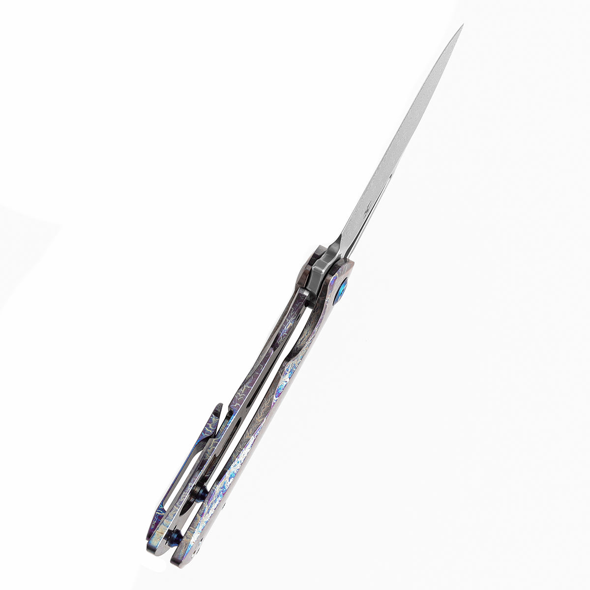 Kansept Kryo K1001A6 blade detail – Damascus drop point