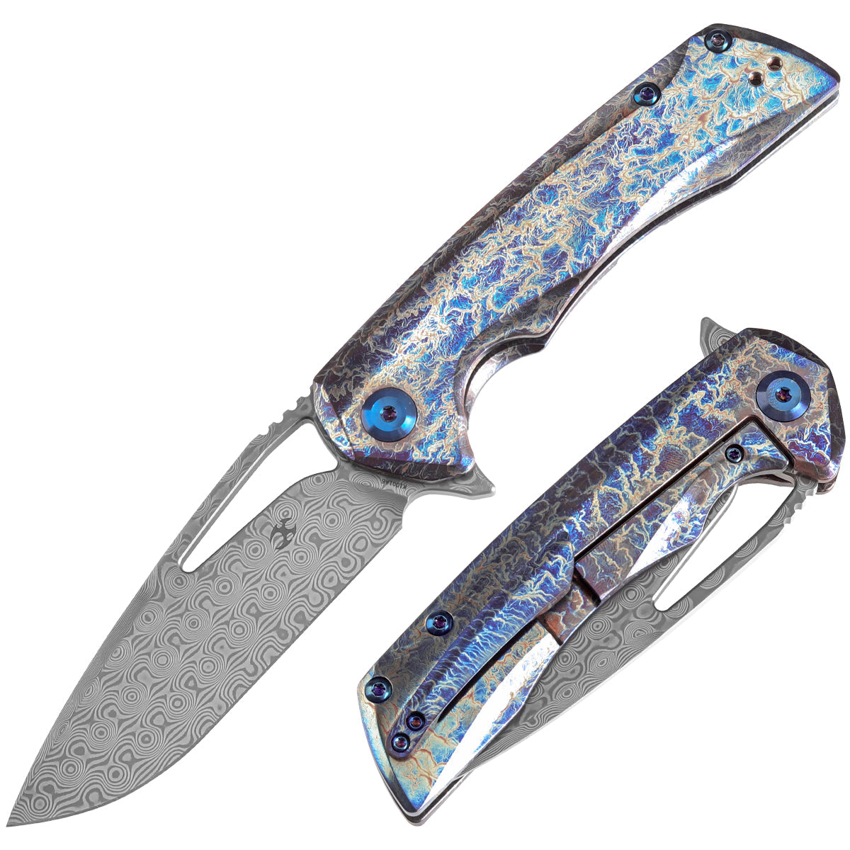 Kansept Kryo K1001A6 front view – 3.58" Damascus drop point folding knife