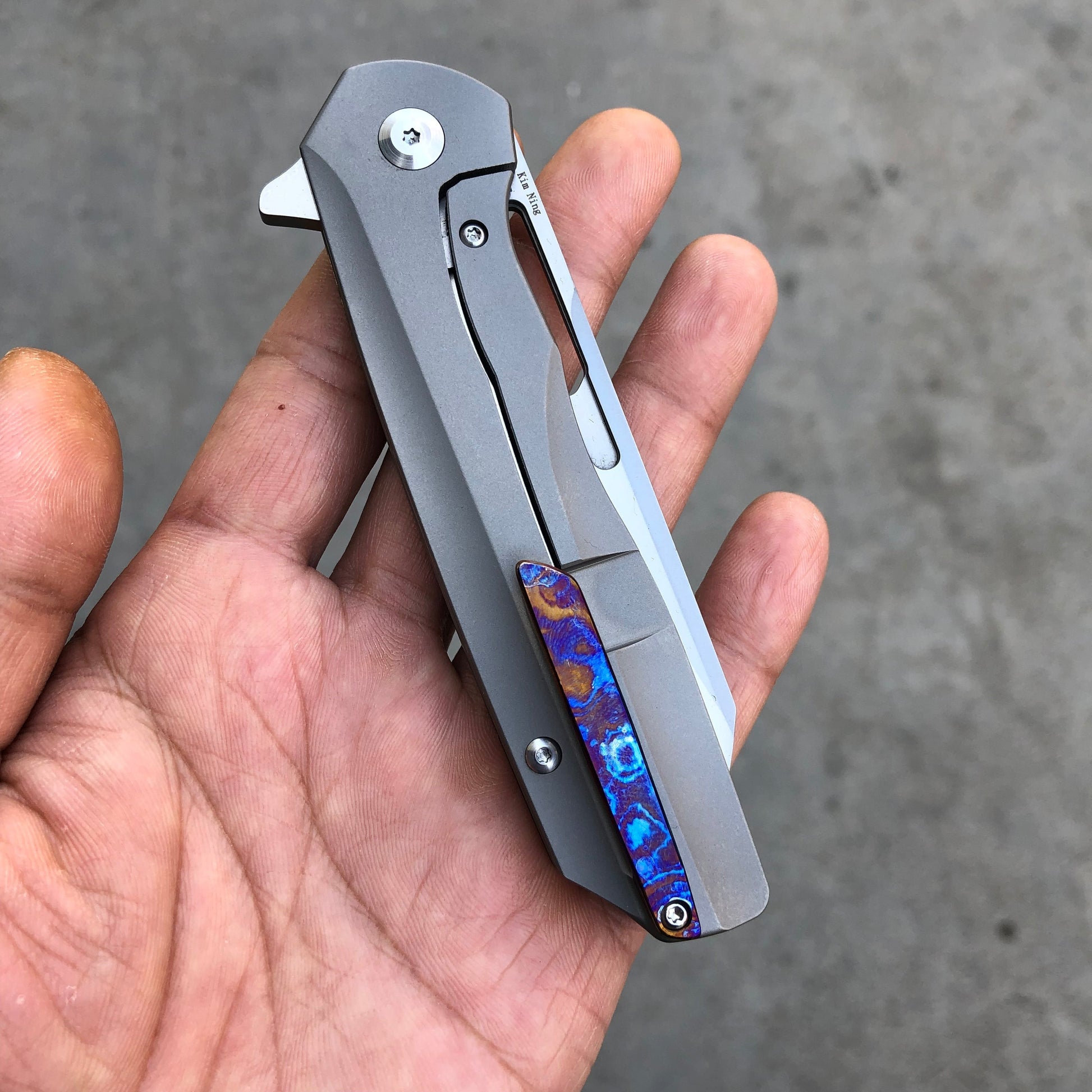 Kansept Shard K1006A4 open position showing CPM-S35VN reverse tanto blade
