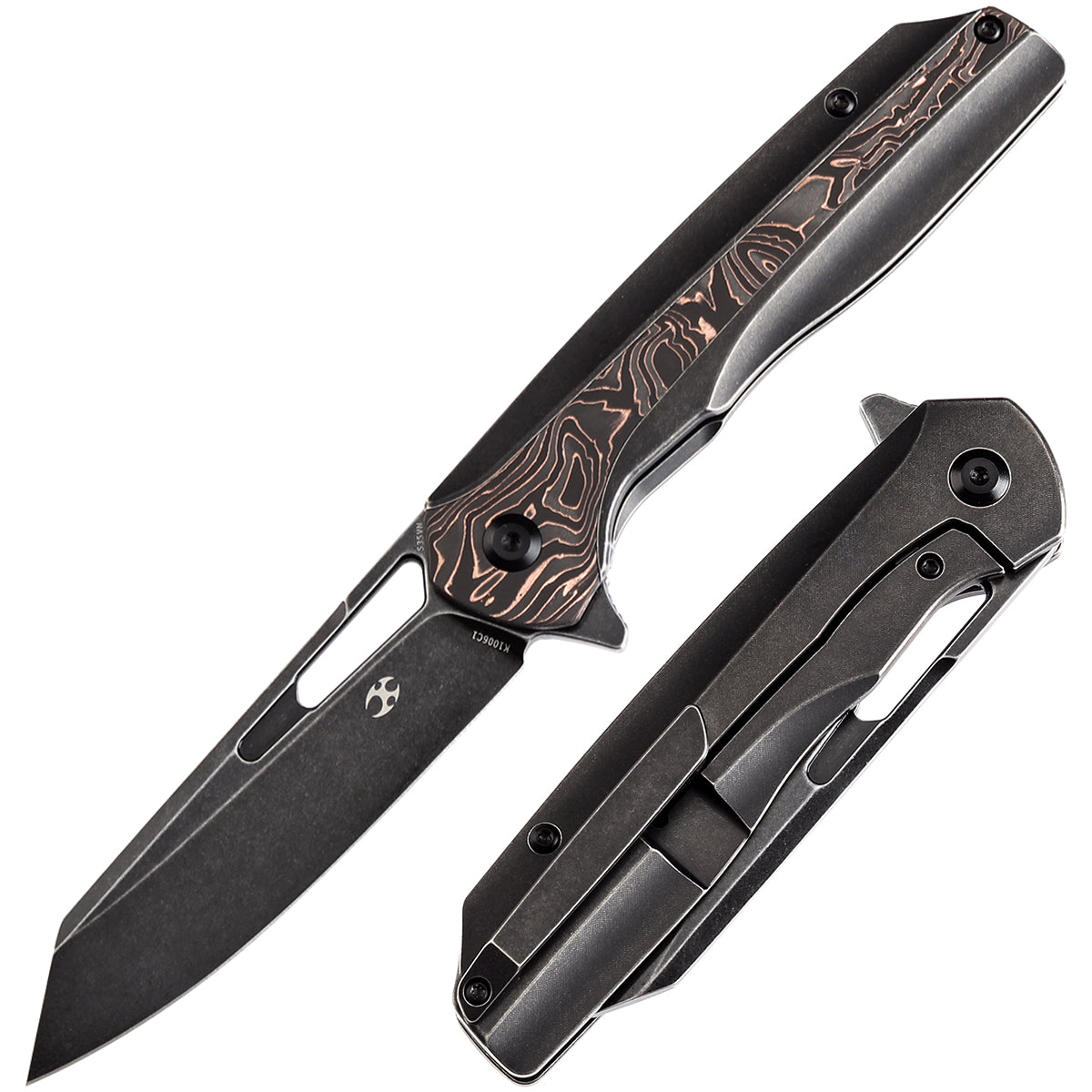 Kansept Shard K1006C1 front view – 3.48" black stonewashed CPM-S35VN reverse tanto folding knife