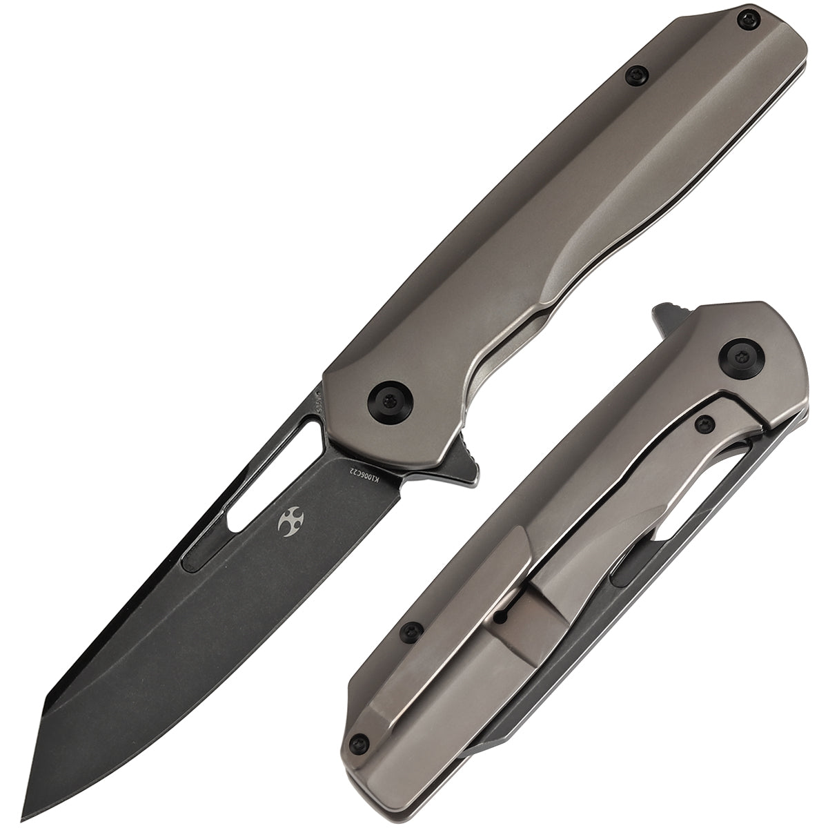 Kansept Shard K1006C22 front view – 3.48" blackwash CPM-S35VN reverse tanto folding knife