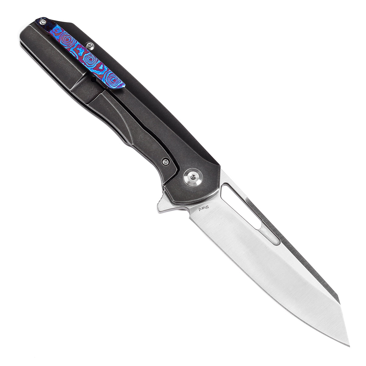 Kansept Shard K1006C4 open position showing CPM-S35VN reverse tanto blade