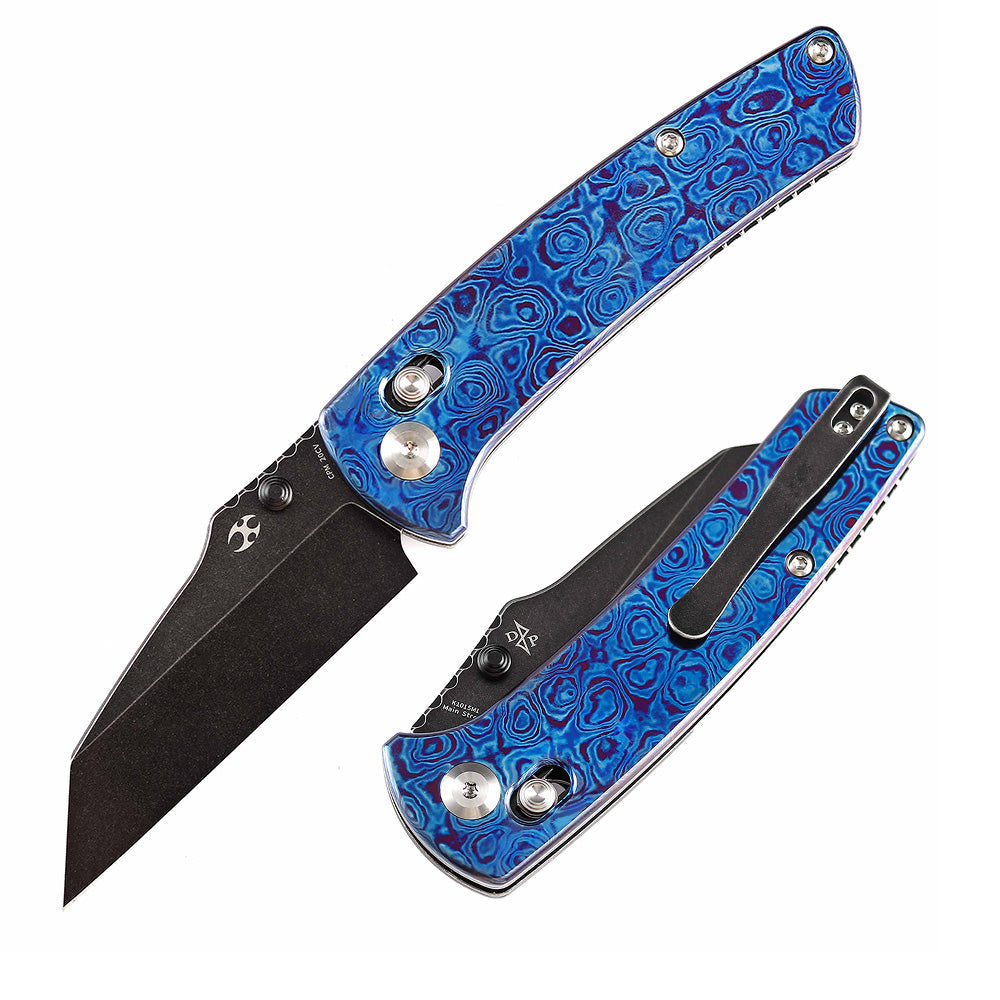 Kansept Main Street K1015M1 front view – 3.36" black stonewashed CPM 20CV wharncliffe folding knife