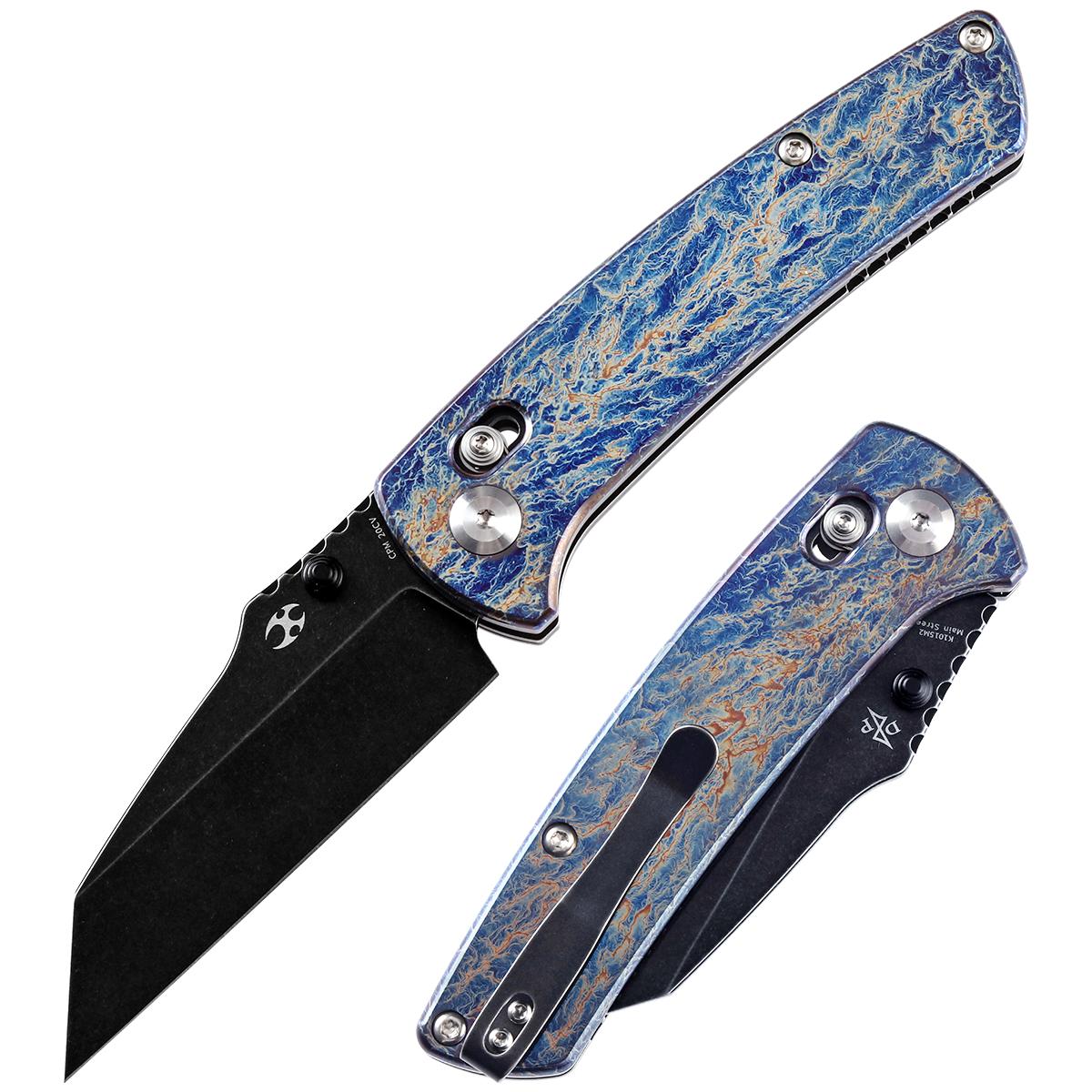 Kansept Main Street K1015M2 front view – 3.36" black stonewashed CPM 20CV wharncliffe folding knife