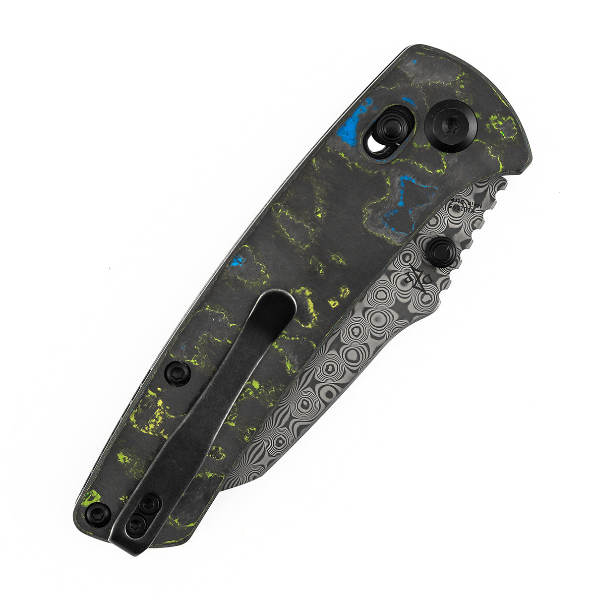 Kansept Main Street K1015V5 blade detail – blackwash Damascus wharncliffe