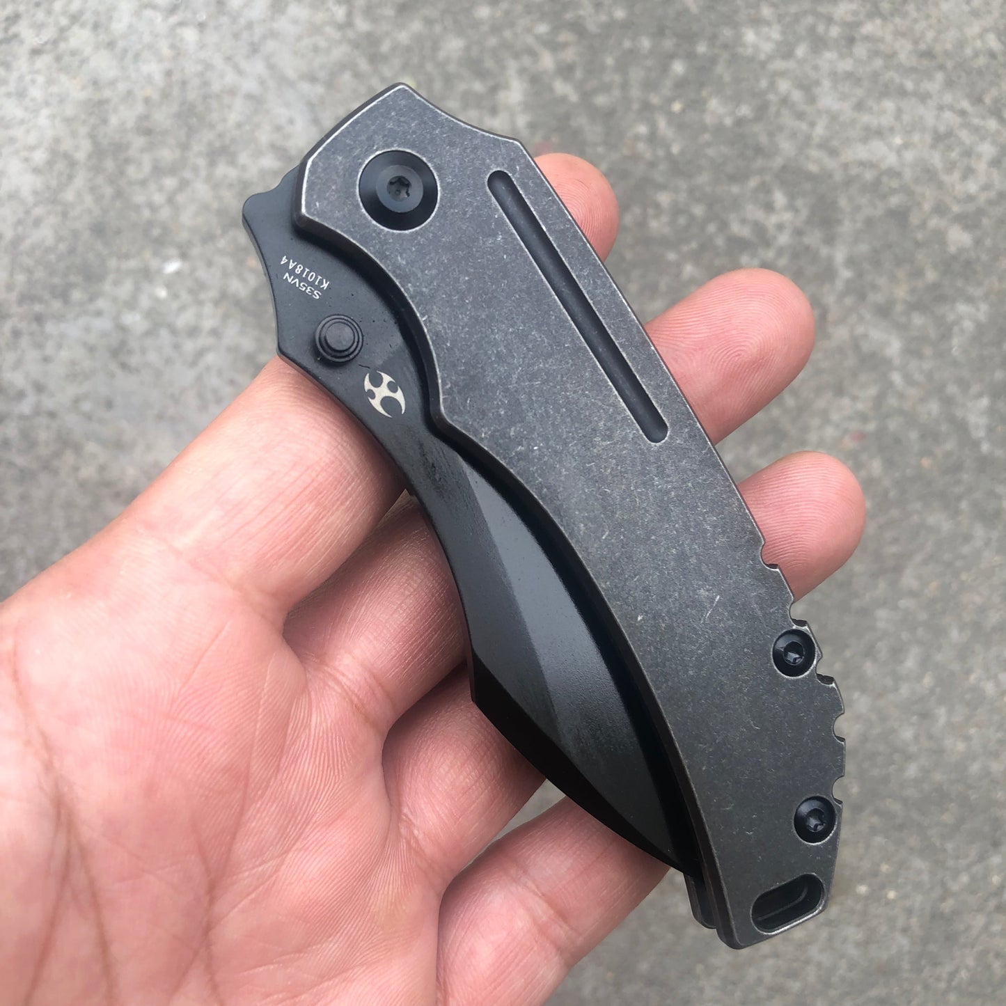 Kansept Pelican K1018A4 open position showing CPM S35VN drop point blade